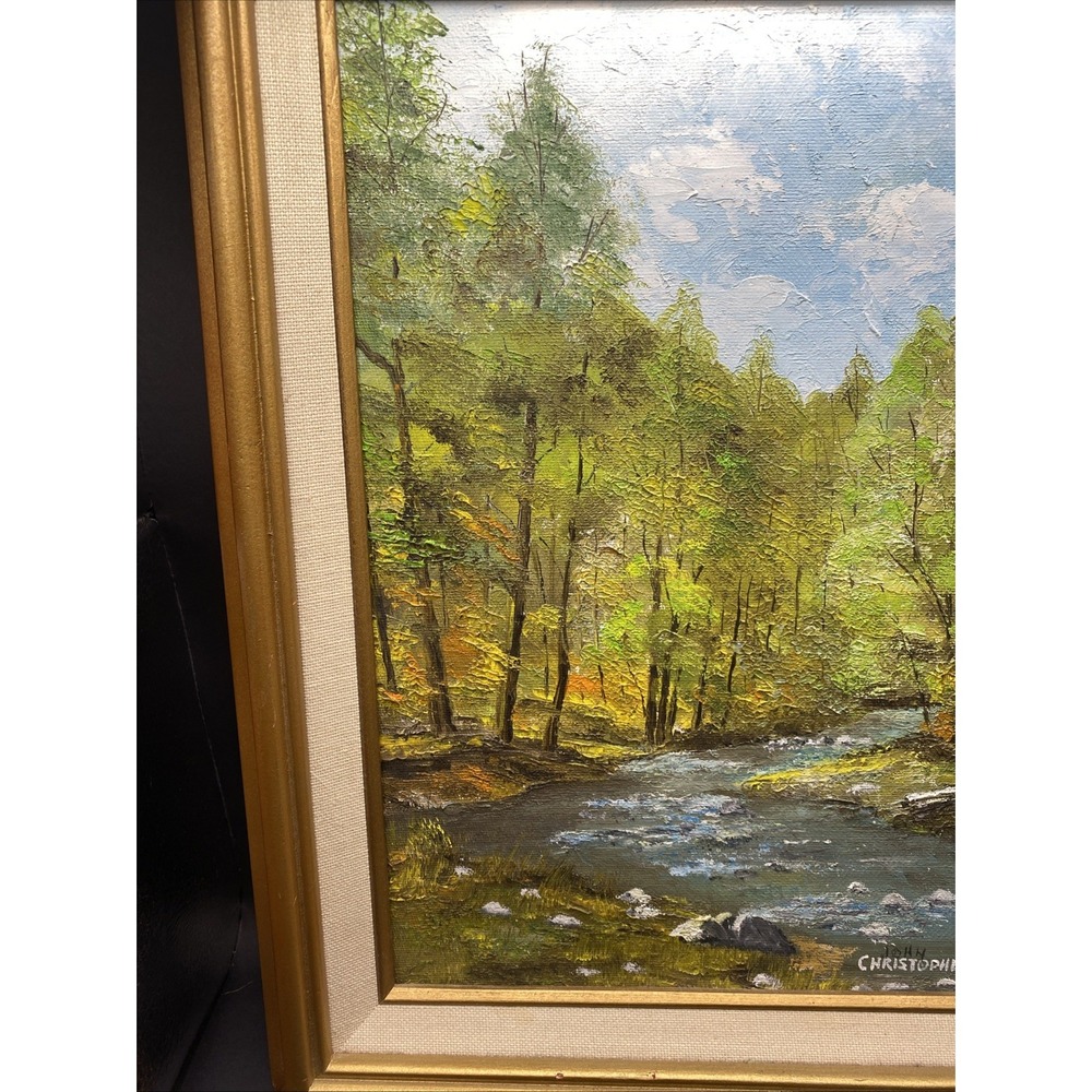 Vtg Indiana Stream 1965 Oil Painting – Signed John Christopher – Framed 15x12 - Picture 3 of 10